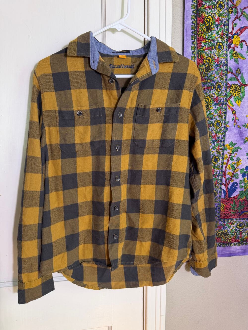Tailor Vintage Luxe Performance Small Mustard Buffalo Plaid Flannel Shirt